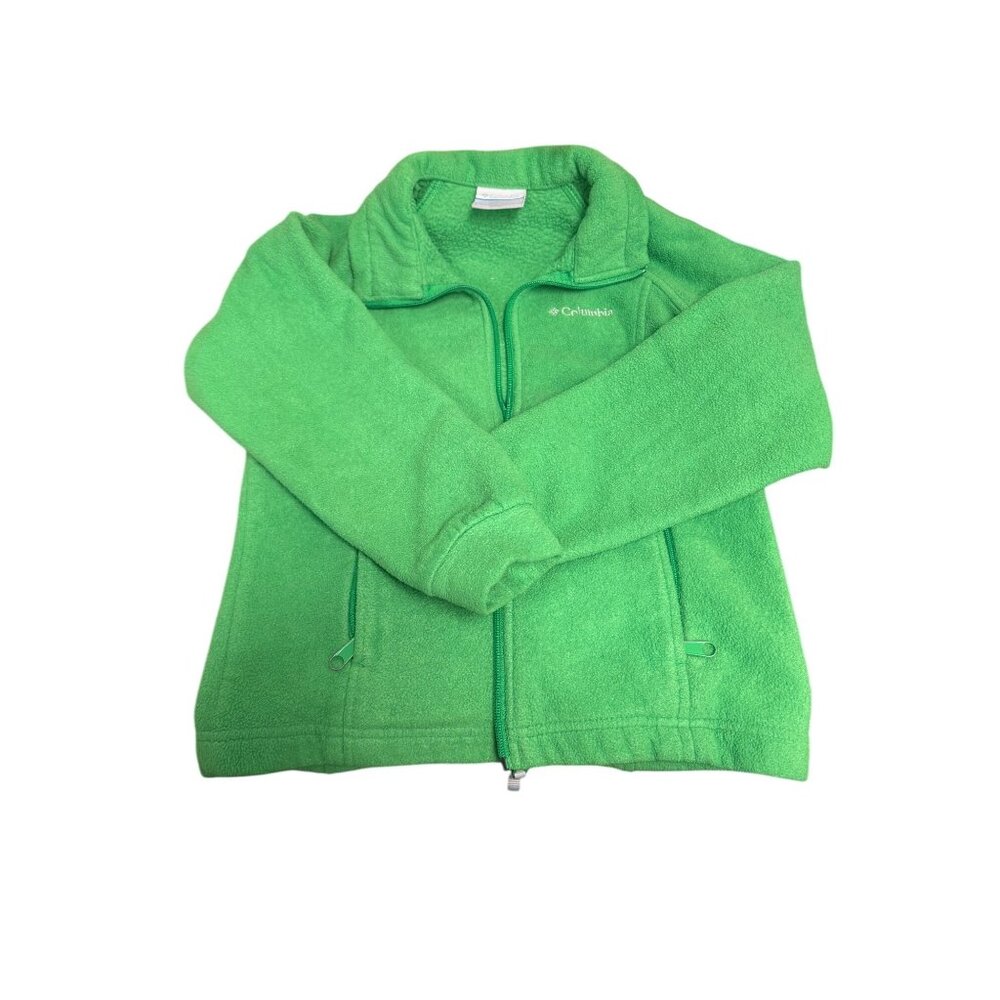 Columbia Green Full-Zip Fleece Jacket Size 7/8 Youth Warm Layering Long Sleeve M